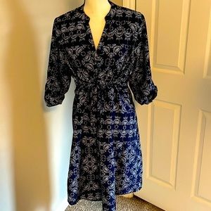 Large blue and white maternity dress